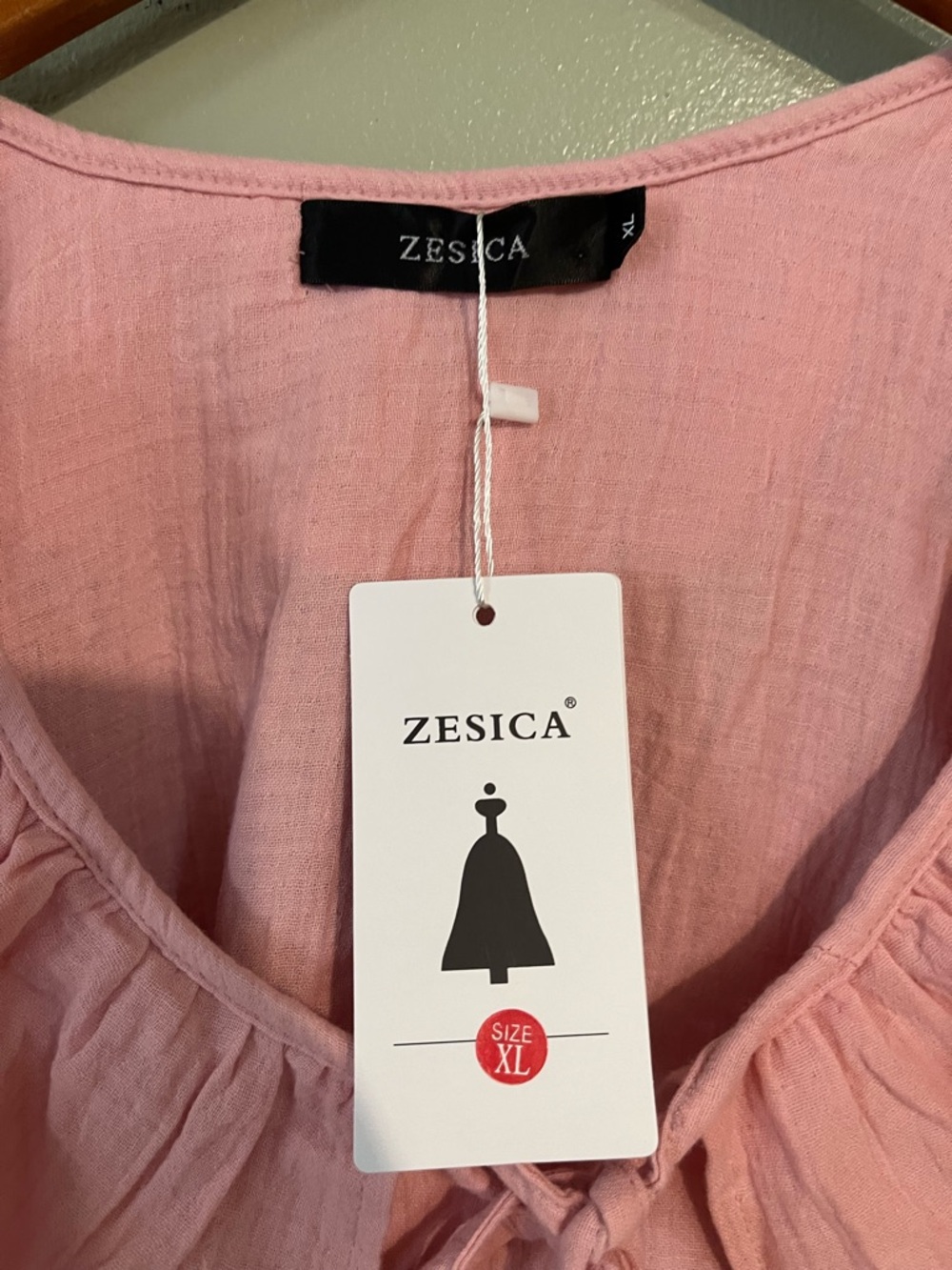 Zesica Pink Ruffle Babydoll Top Textured Gauze Vacation resort size XL NWT - Picture 4 of 10